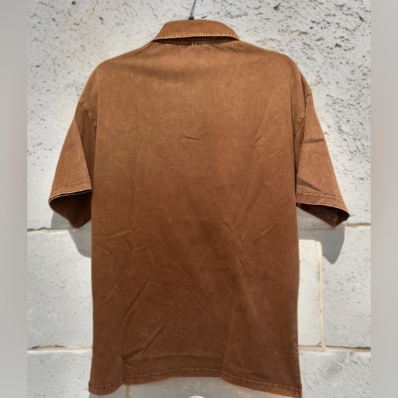 NWOT Men’s Casual Short Sleeve Golf Polo Shirt Distressed Vintage Brown Size S - Picture 6 of 7